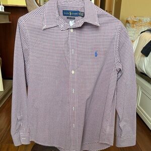 Ralph Lauren Men's Burgundy Checkered Button Down Shirt